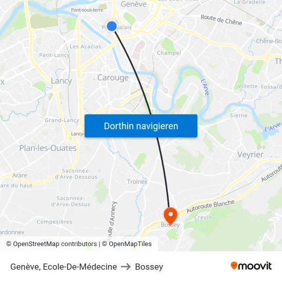 Genève, Ecole-De-Médecine to Bossey map