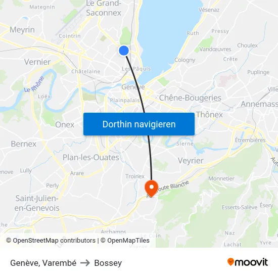 Genève, Varembé to Bossey map