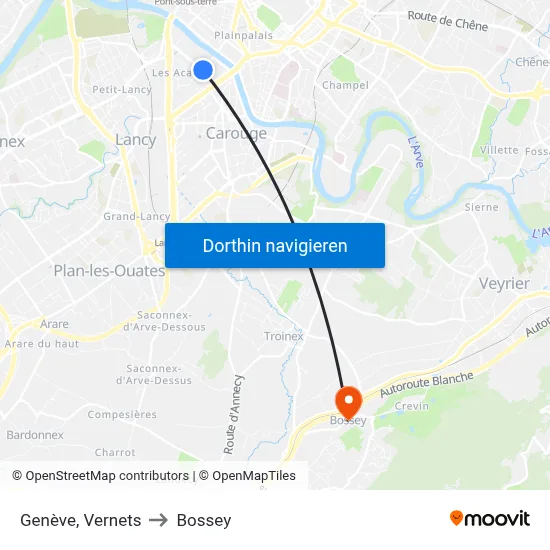 Genève, Vernets to Bossey map
