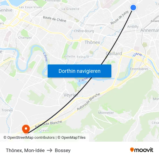 Thônex, Mon-Idée to Bossey map