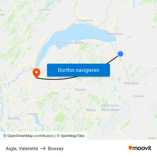 Aigle, Valerette to Bossey map