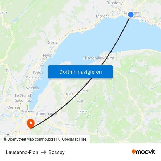 Lausanne-Flon to Bossey map