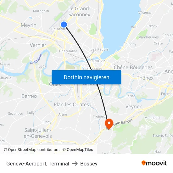 Genève-Aéroport, Terminal to Bossey map
