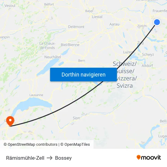 Rämismühle-Zell to Bossey map
