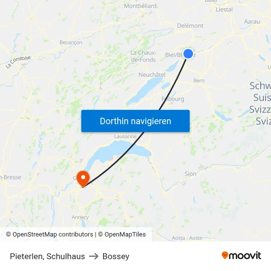 Pieterlen, Schulhaus to Bossey map