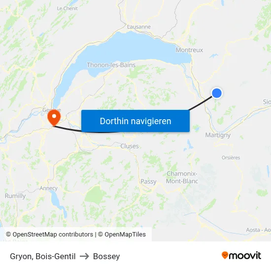 Gryon, Bois-Gentil to Bossey map