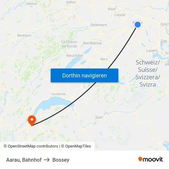Aarau, Bahnhof to Bossey map
