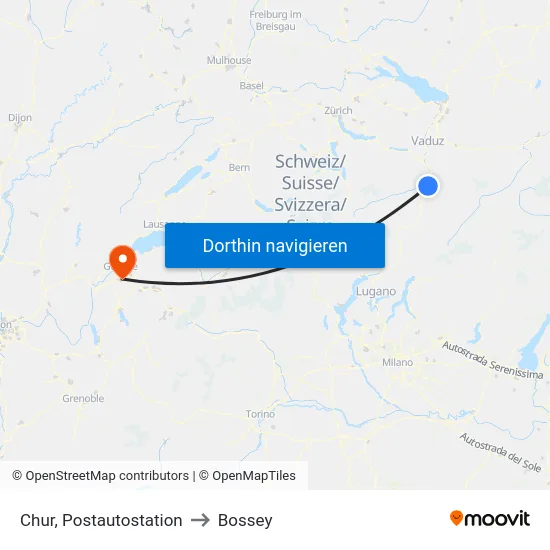 Chur, Postautostation to Bossey map