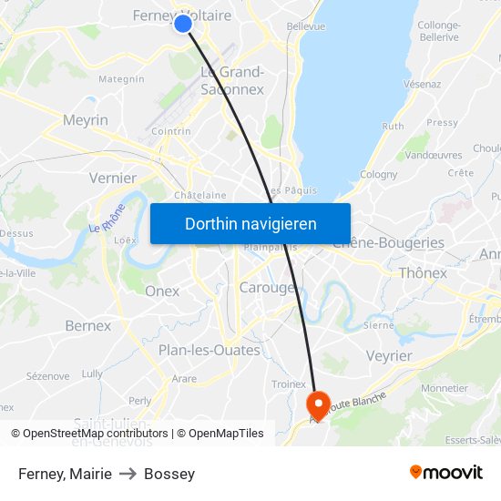 Ferney, Mairie to Bossey map