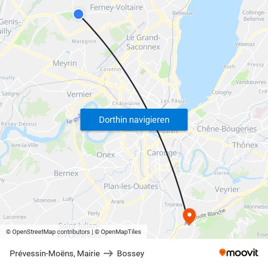 Prévessin-Moëns, Mairie to Bossey map