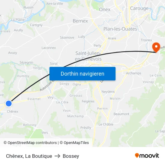 Chênex, La Boutique to Bossey map