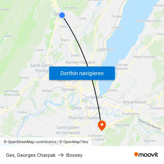 Gex, Georges Charpak to Bossey map