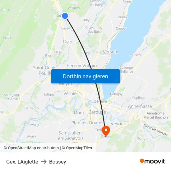Gex, L'Aiglette to Bossey map