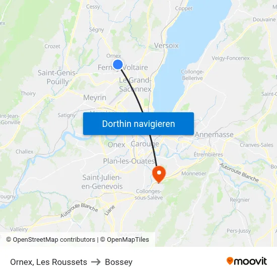 Ornex, Les Roussets to Bossey map