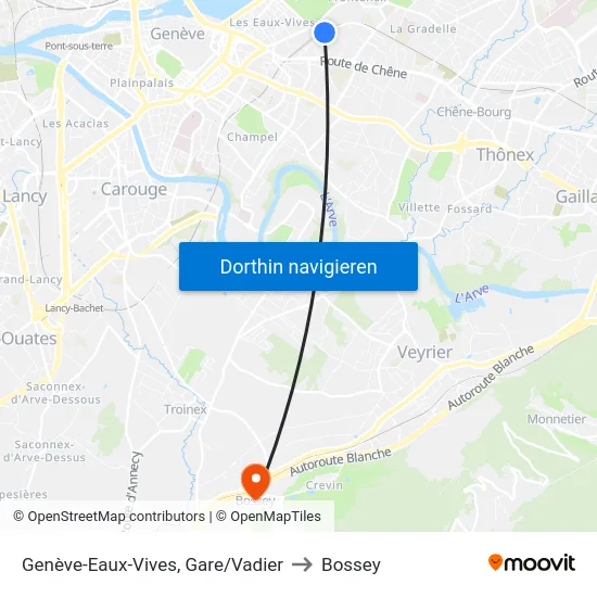 Genève-Eaux-Vives, Gare/Vadier to Bossey map