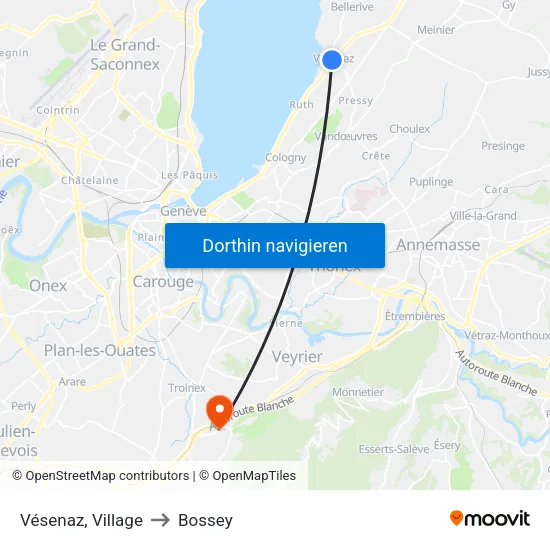 Vésenaz, Village to Bossey map