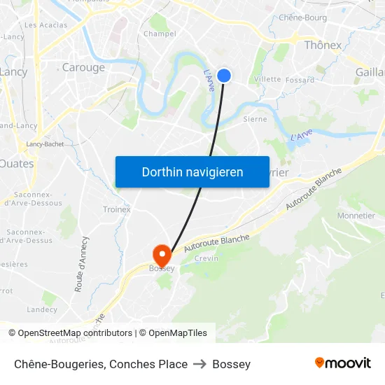 Chêne-Bougeries, Conches Place to Bossey map