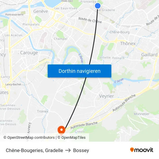 Chêne-Bougeries, Gradelle to Bossey map