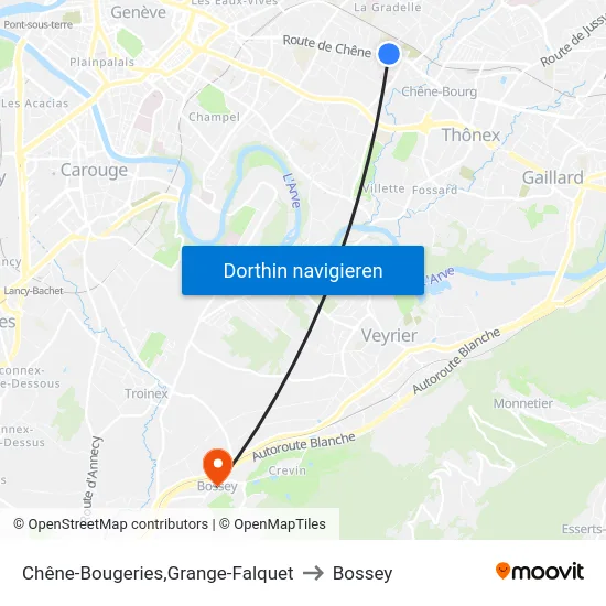 Chêne-Bougeries,Grange-Falquet to Bossey map