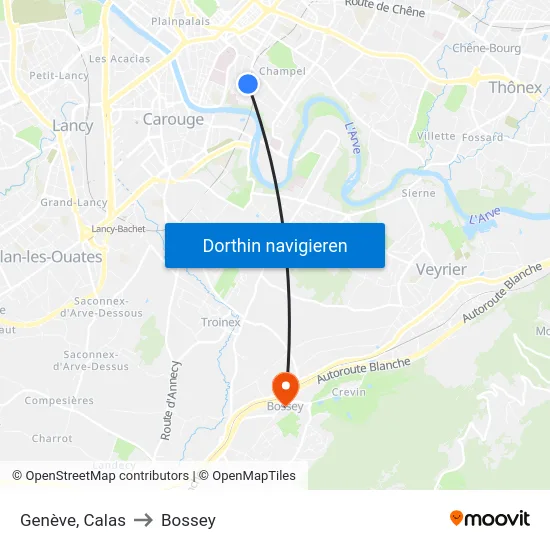 Genève, Calas to Bossey map