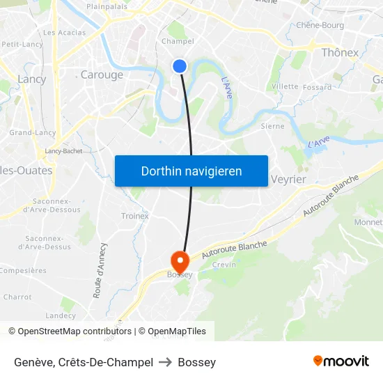 Genève, Crêts-De-Champel to Bossey map