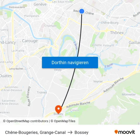 Chêne-Bougeries, Grange-Canal to Bossey map