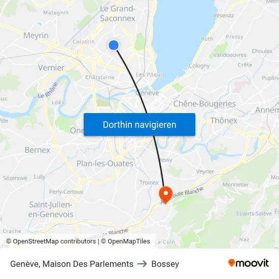 Genève, Maison Des Parlements to Bossey map