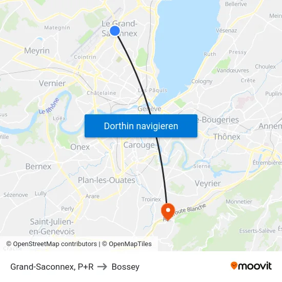 Grand-Saconnex, P+R to Bossey map
