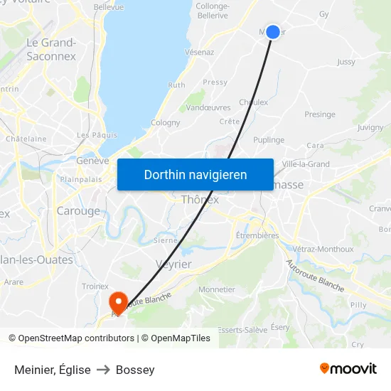 Meinier, Église to Bossey map