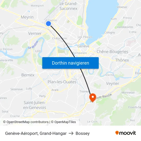 Genève-Aéroport, Grand-Hangar to Bossey map