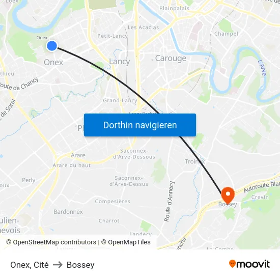 Onex, Cité to Bossey map