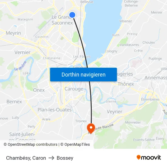 Chambésy, Caron to Bossey map