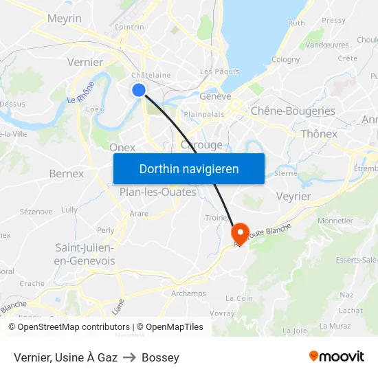 Vernier, Usine À Gaz to Bossey map
