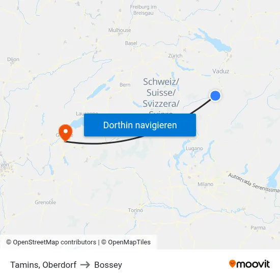Tamins, Oberdorf to Bossey map