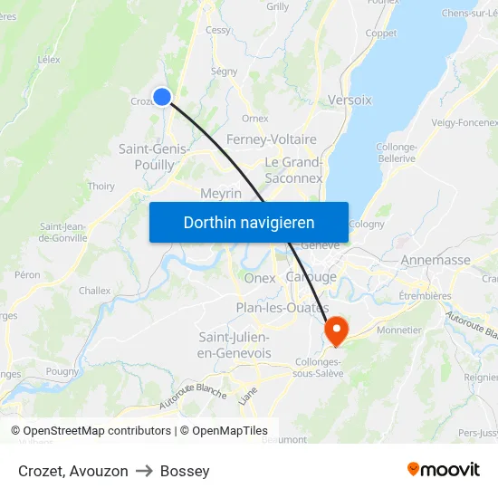 Crozet, Avouzon to Bossey map