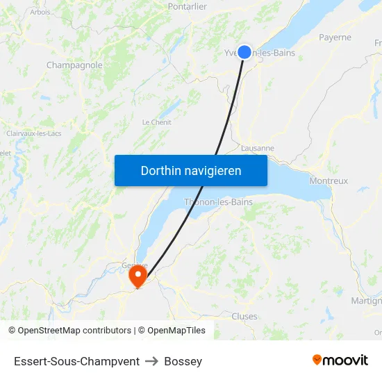Essert-Sous-Champvent to Bossey map
