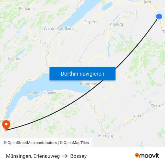 Münsingen, Erlenauweg to Bossey map