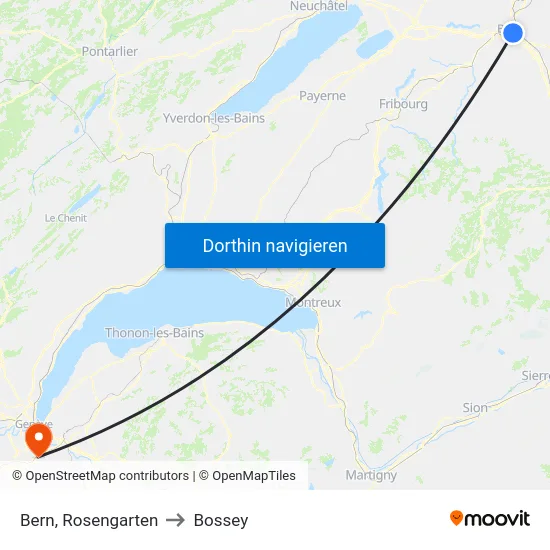 Bern, Rosengarten to Bossey map