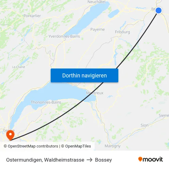 Ostermundigen, Waldheimstrasse to Bossey map