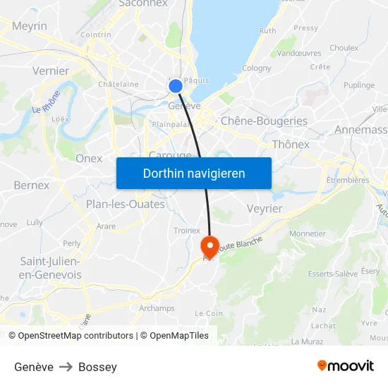 Genève to Bossey map
