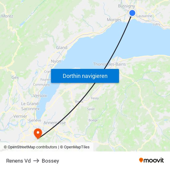 Renens Vd to Bossey map