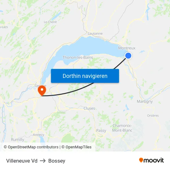 Villeneuve Vd to Bossey map