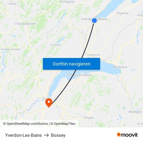 Yverdon-Les-Bains to Bossey map