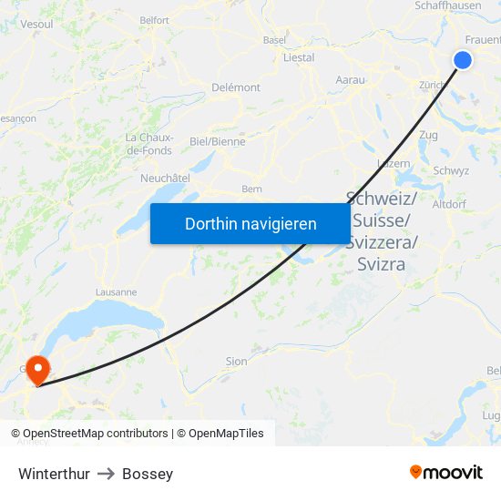 Winterthur to Bossey map