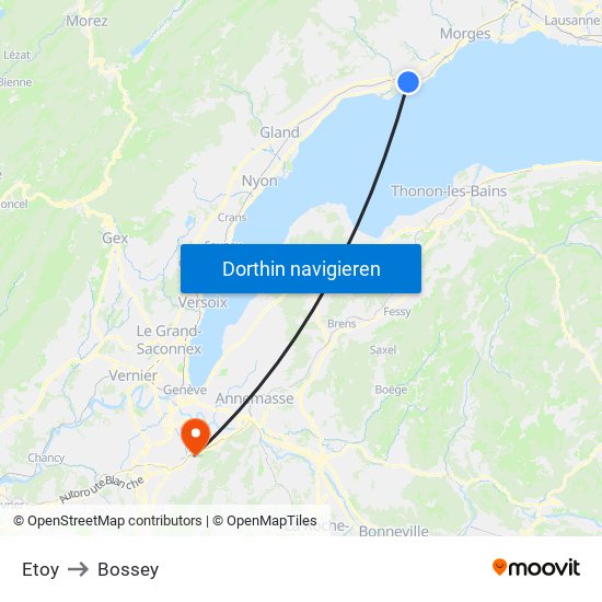 Etoy to Bossey map