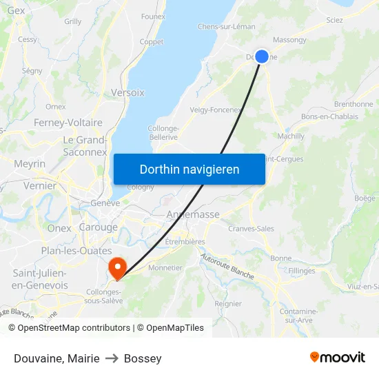 Douvaine, Mairie to Bossey map