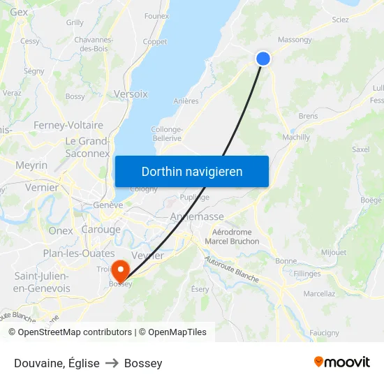 Douvaine, Église to Bossey map
