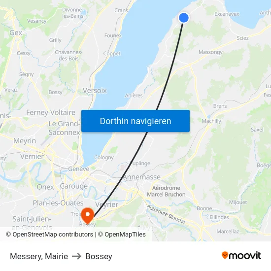 Messery, Mairie to Bossey map