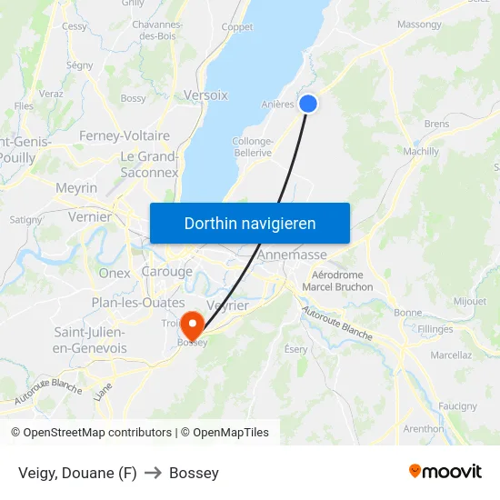 Veigy, Douane (F) to Bossey map
