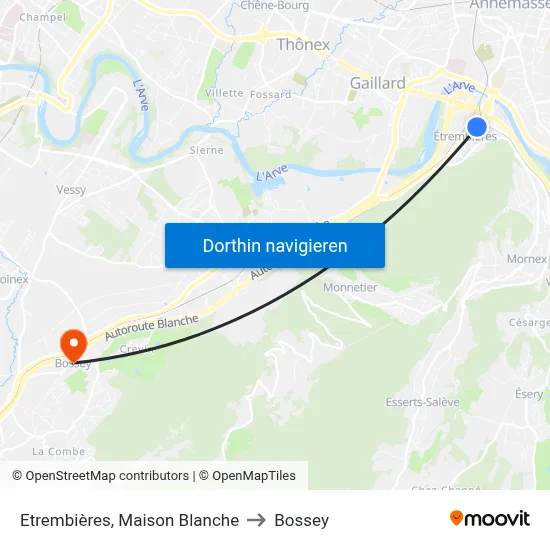 Etrembières, Maison Blanche to Bossey map